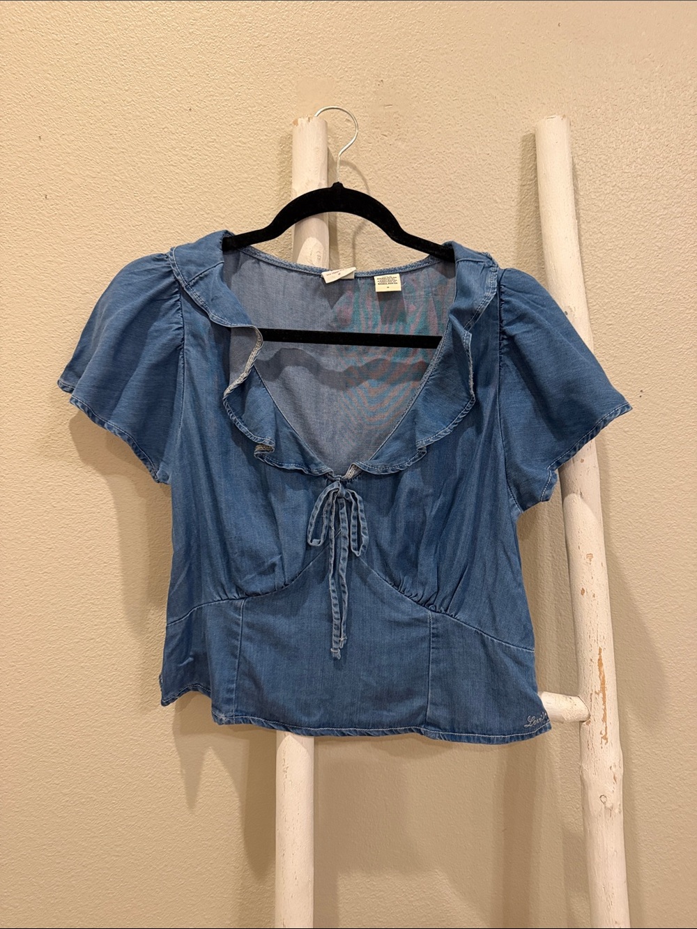 Levi's Blue Denim Tie-Neck Ruffled Women's Top